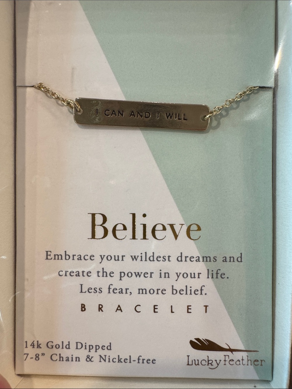 Lucky Feather Believe Gold Bar Bracelet - I Can And I Will (3)